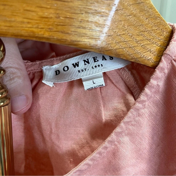 DOWNEAST ~ Peach Peasant Top with Ruffle Details and Puff Sleeves Linen Blend - Picture 8 of 9